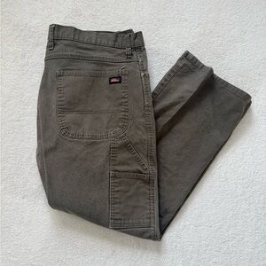 Dickies Mens Carpenter Pants 38x30 Olive Green Heavy Canvas Stretch Workwear